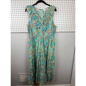 J.Crew Floral Ruffle Midi Dress 14 Cottagecore Prairie Smocked Pockets